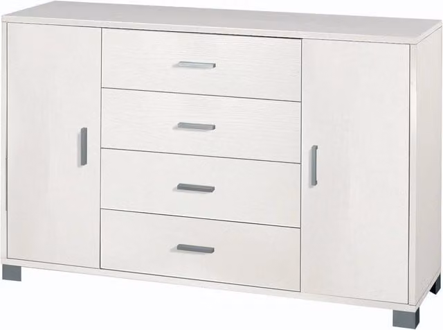 Mobile 2 Ante 4 Cassetti 136x86x41 cm Bianco Fiammato