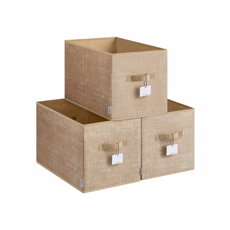 Scatole Portaoggetti Pieghevoli per Armadio con Maniglie Portaetichette, Beige Sabbia / 50L x 30l x 30H cm