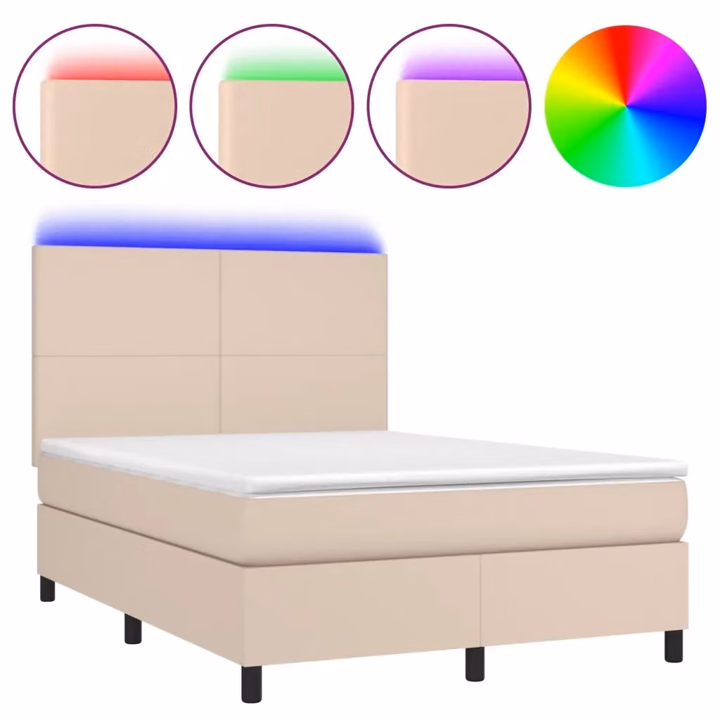 Letto con giroletto a molle e illuminazione LED vidaXL in similpelle color cappuccino L: 200 cm, P: 140 cm – 2