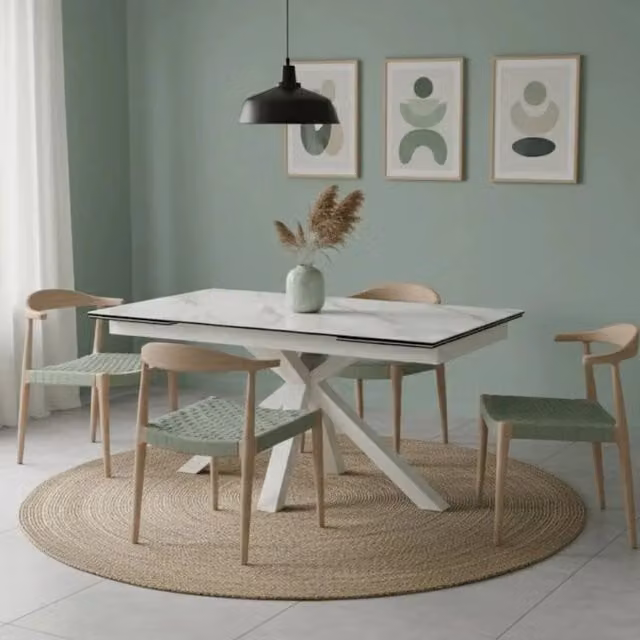 Tavolo da pranzo allungabile Guernica Duzzle in ceramica effetto marmo bianco, L: 160-240 cm, P: 90 cm – 1