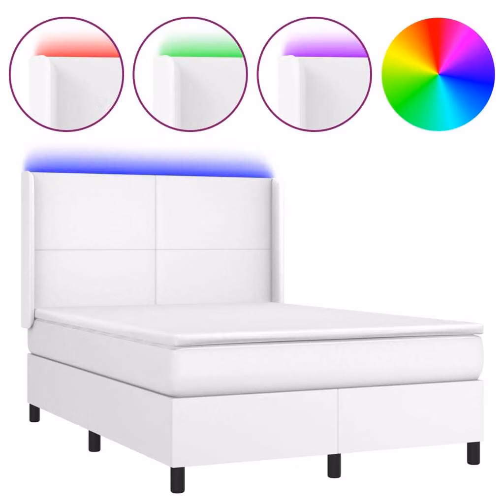 Giroletto Molle con Materasso e LED Bianco 140x200cm Pelle finta