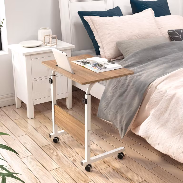 Tavolino regolabile in altezza per laptop, con rotelle, adatto per letto e divano, tavolino portatile per computer