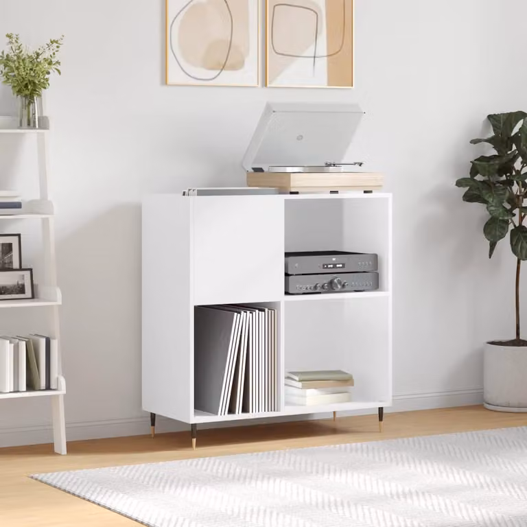 vidaXL Mobile Porta Dischi Bianco Lucido in Legno Multistrato L: 84,5 cm, P: 38 cm, H: 89 cm