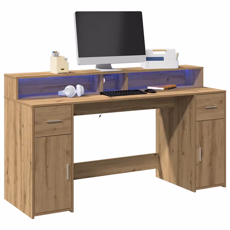 Scrivania da gaming vidaXL in legno color rovere, L: 160 cm, P: 55 cm, H: 91 cm