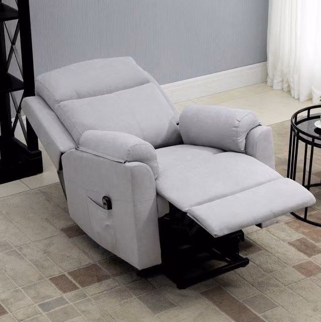Poltrona relax elettrica reclinabile con funzione alzapersone, tessuto effetto lino grigio chiaro 83x89x102 cm