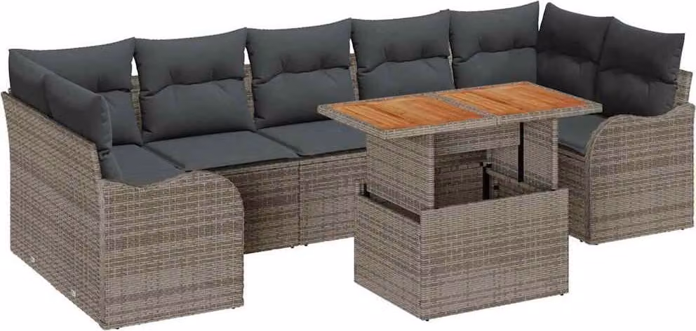 Set Divano da Giardino 8 pcs Grigio Poly Rattan