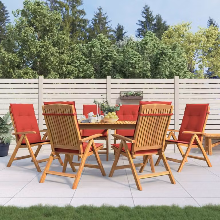 Set di 6 sedie pieghevoli reclinabili con cuscini vidaXL in legno di teak marrone e rosso per giardino