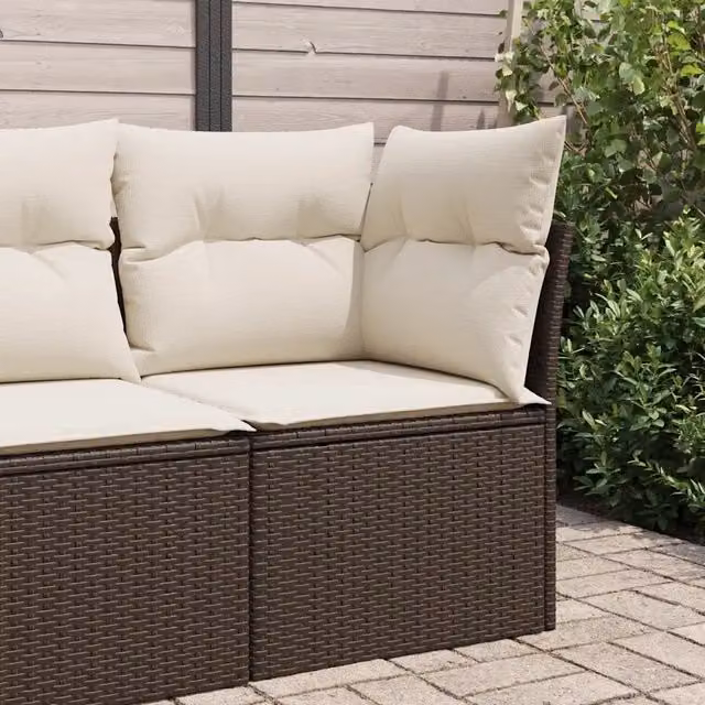 Divano Angolare da Giardino con Cuscini-Sofa da Giardino-Divanetto da esterno in Polyrattan Marrone 329308