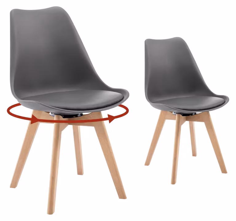 Sedie da pranzo - Sedie da pranzo girevoli - Set da 2 - Girevoli a 360° - Sedili imbottiti - Struttura in legno massello - 58,5 x 48 x 83 cm - Grigio chiaro