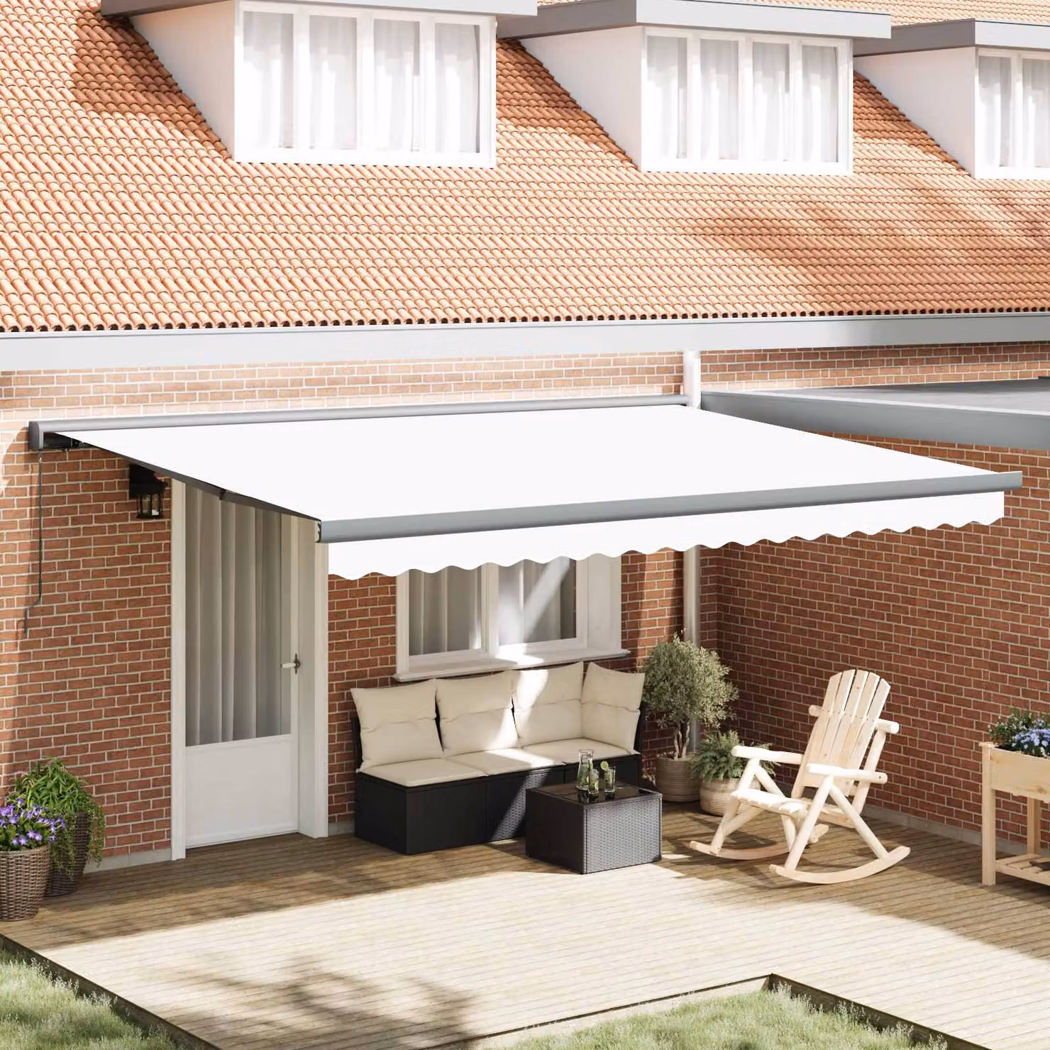 Tenda retrattile vidaXL con bracci pieghevoli in alluminio e tela in poliestere, Bianco, L: 4 m x P: 3 m