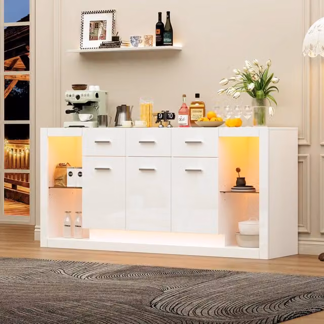 Credenza 160x40x75 cm con illuminazione LED in truciolare bianco