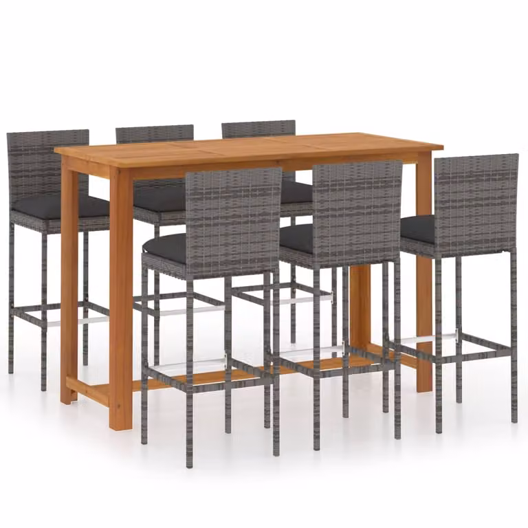 Set da Bar da Giardino 7pz con Cuscini Grigio