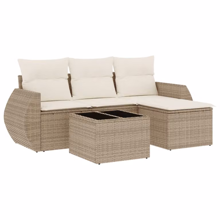 Set Divano da Giardino 5 pz con Cuscini Beige in Polyrattan