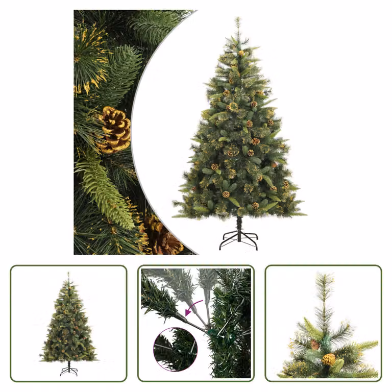 The Living Store Albero di Natale artificiale pieghevole con pigne 210 cm