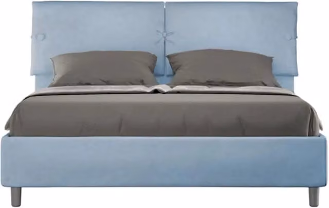 Letto matrimoniale contenitore Ityhome imbottito in microfibra azzurro L 160 cm x P 200 cm x H 110 cm