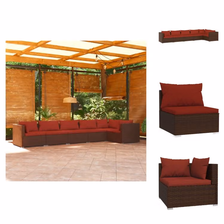 vidaXL Set di 6 pezzi da giardino con cuscini in rattan marrone - Set di mobili da giardino