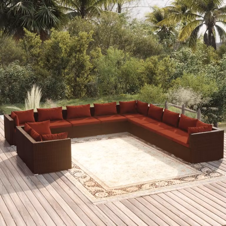 Maison Exclusive - Set da giardino da 11 pezzi con cuscini, in polyrattan marrone