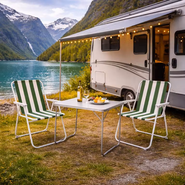 Set di mobili da campeggio in 3 pezzi in alluminio, L70 x P50 x H59 cm, verde e bianco