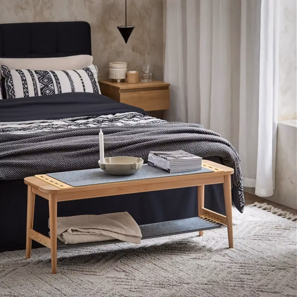 Panca scarpiera e cassapanca SOBUY per interno, colore naturale e grigio, L: 110 cm, P: 37 cm, H: 46 cm – 2