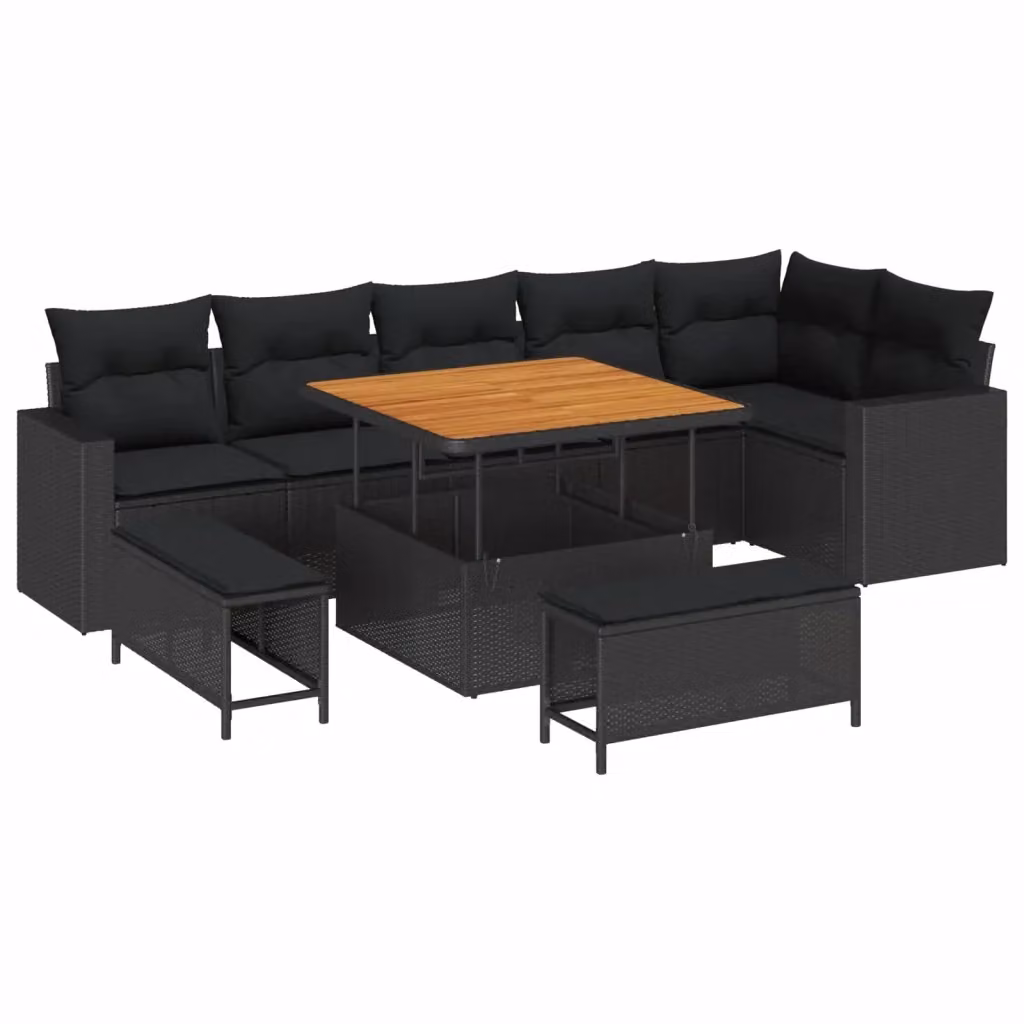 Set Divano da Giardino vidaXL 11 Pezzi L-Shape Nero con Cuscini e Tavolino – 2