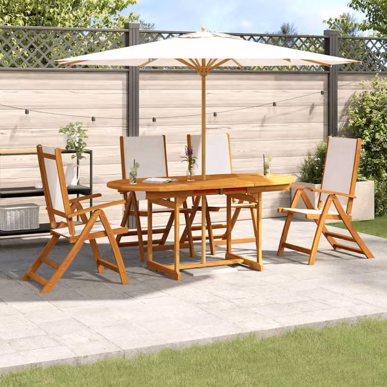 Set Pranzo da Giardino vidaXL in Legno di Acacia e Textilene, 5 Pezzi, Marrone e Grigio