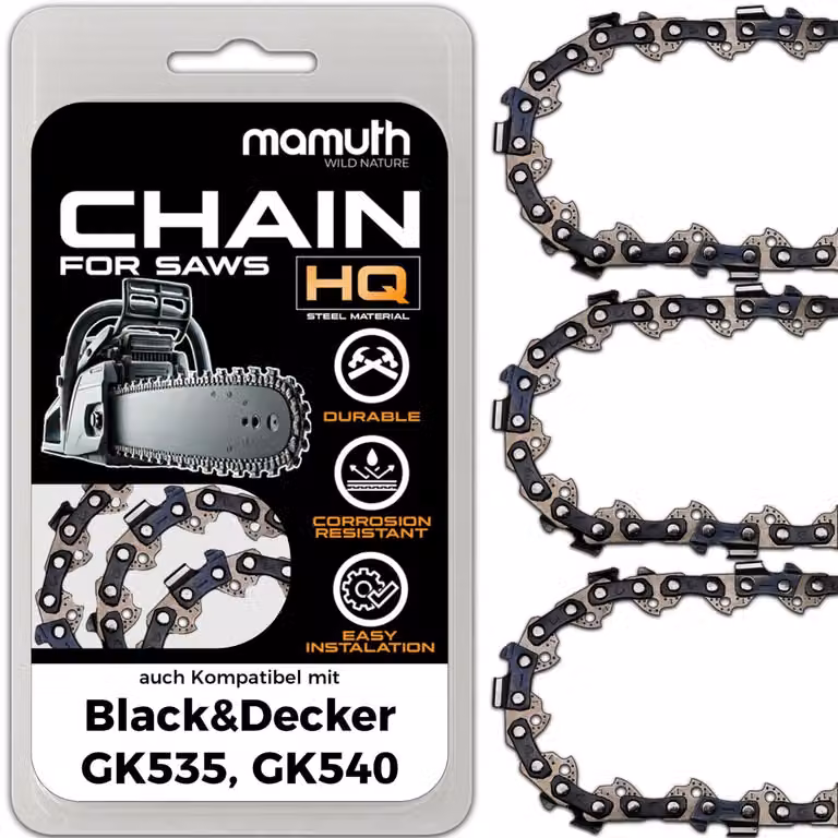 3 catene per motosega, lunghezza 40 cm, spessore 1,3 mm, passo 3/8", modello 56 TG, compatibili con le motoseghe Black&Decker GK535 e GK540