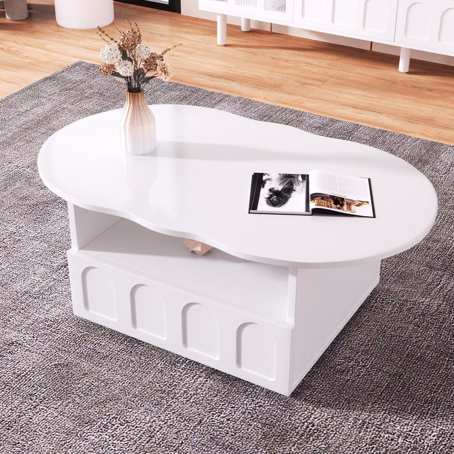 Tavolino da caffè a forma di nuvola, con cassetti e vani portaoggetti