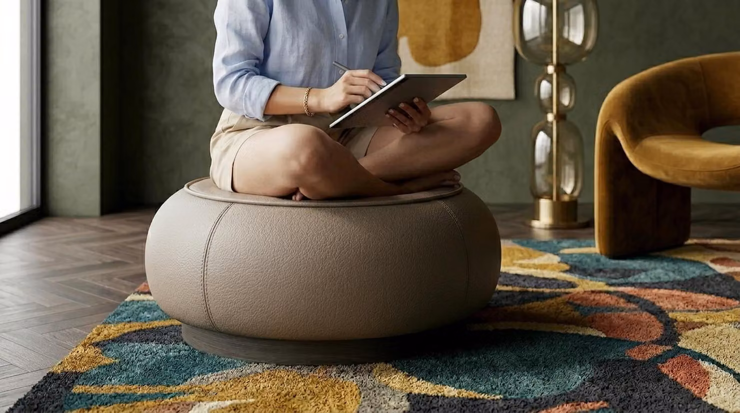 Hocker modern grau bequem Wohnzimmer praktisch komfortabel
