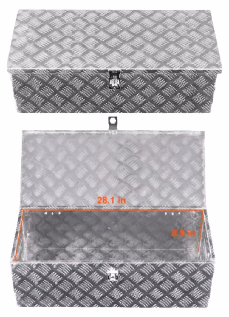 Cassetta degli attrezzi, realizzata in alluminio resistente, design resistente alle intemperie, dimensioni 76,2 x 33 x 24,4 cm, colore argento