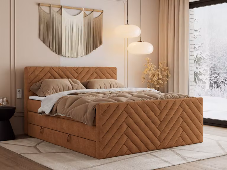 Letto boxspring MKS MEBLE 120x200 con contenitore e materasso H3 - Paris King Duo - Struttura arancione