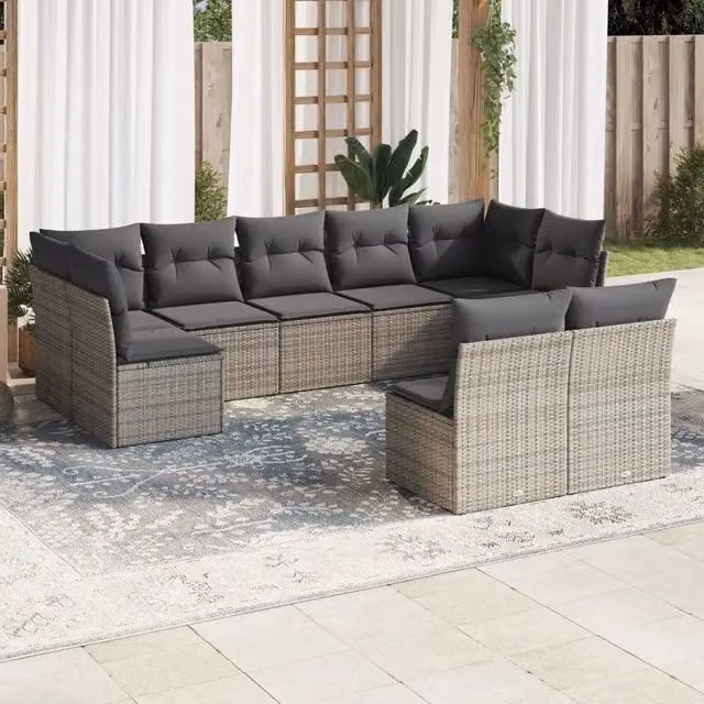 Set Divano da Giardino 9 pz con Cuscini Grigio in Polyrattan 3249989