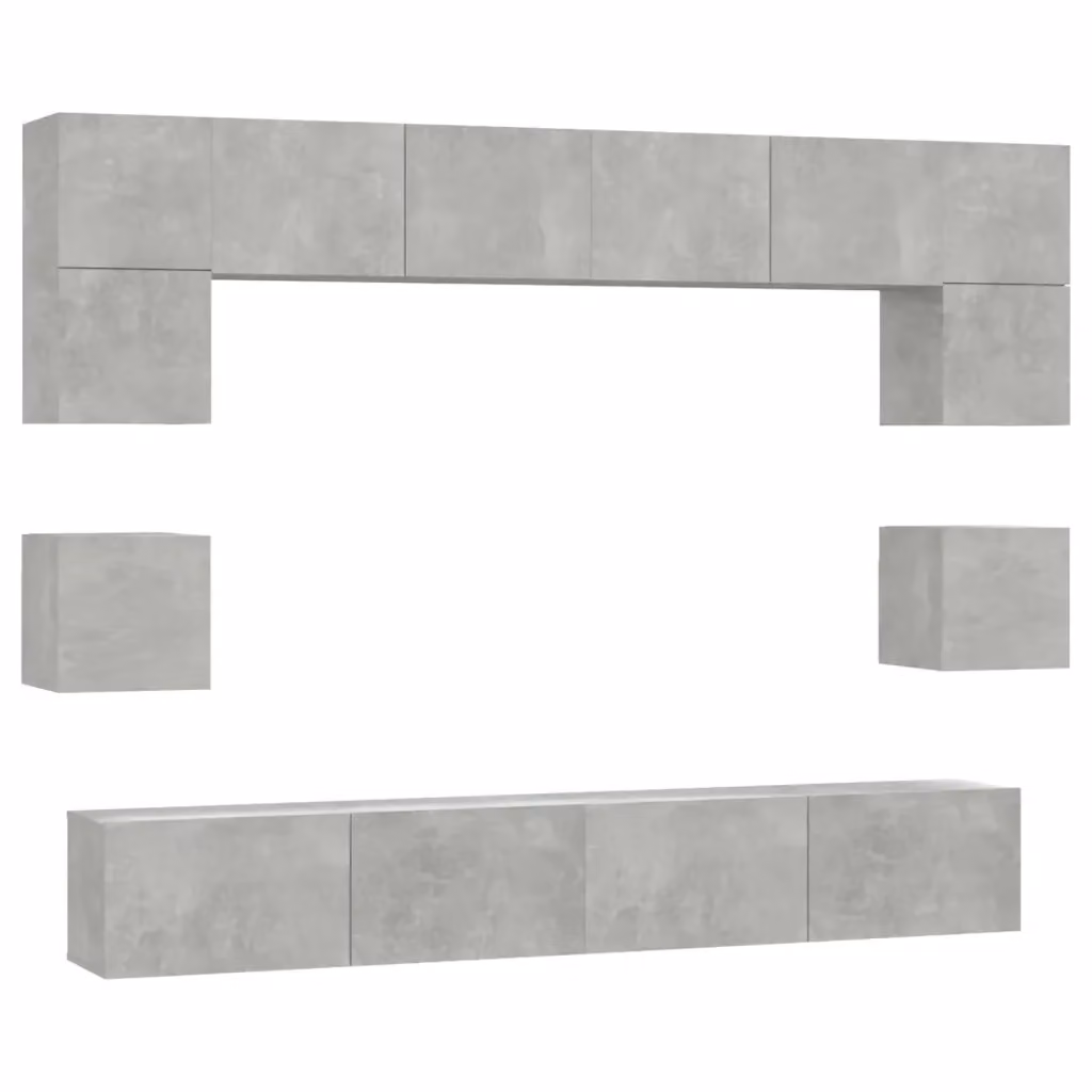 Set di mobili porta TV da 8 pezzi vidaXL in legno multistrato, colore grigio cemento, design classico a parete per il tuo soggiorno – 2