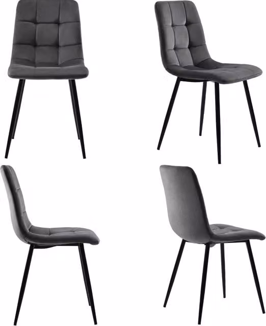 Set di 4 Sedie da Pranzo in Velluto Grigio Scuro con Struttura in Metallo 44x41x86 cm
