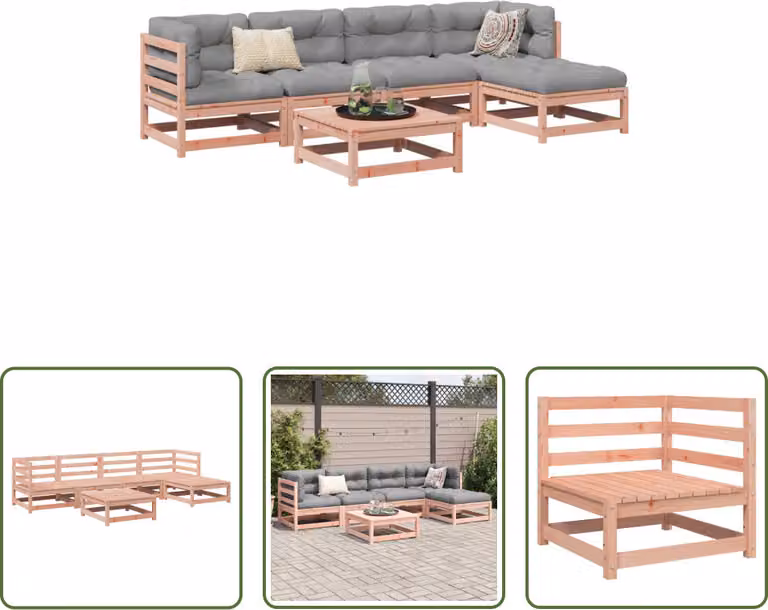 The Living Store Set di divani da giardino 6 pezzi in legno massiccio di abete Douglas