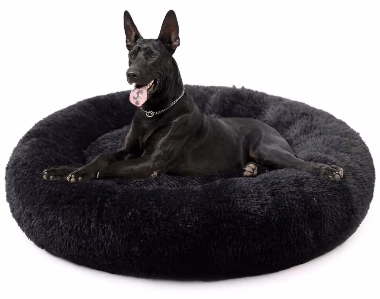 Cuccia rotonda per animali domestici, diametro 70 cm, colore nero, lavabile, antiscivolo, design a ciambella