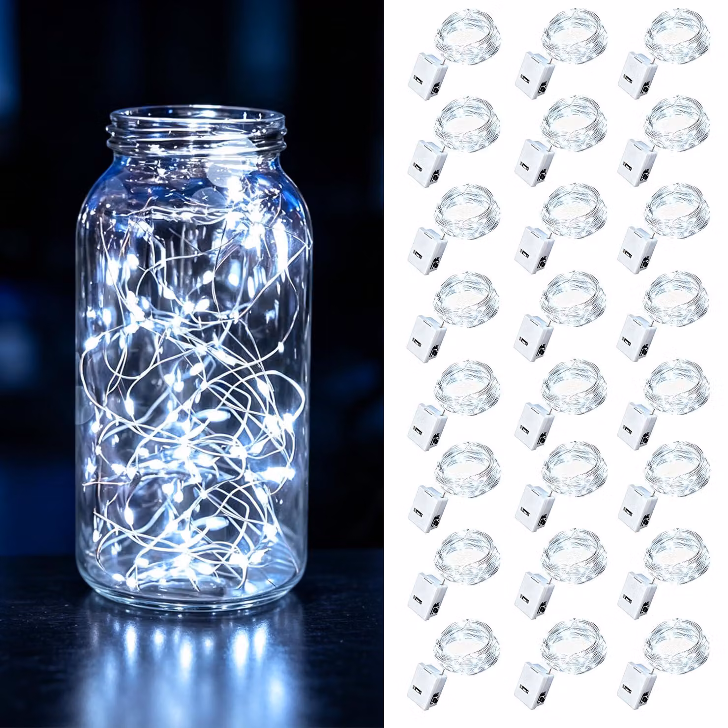 Confezione da 24 luci a LED bianche fredde, alimentate a batteria, lunghezza 2 metri, 20 LED