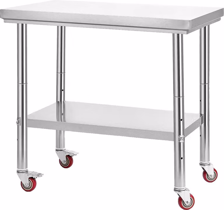 Piano di lavoro per la preparazione degli alimenti, acciaio inossidabile resistente, ripiani regolabili, 24x36 pollici