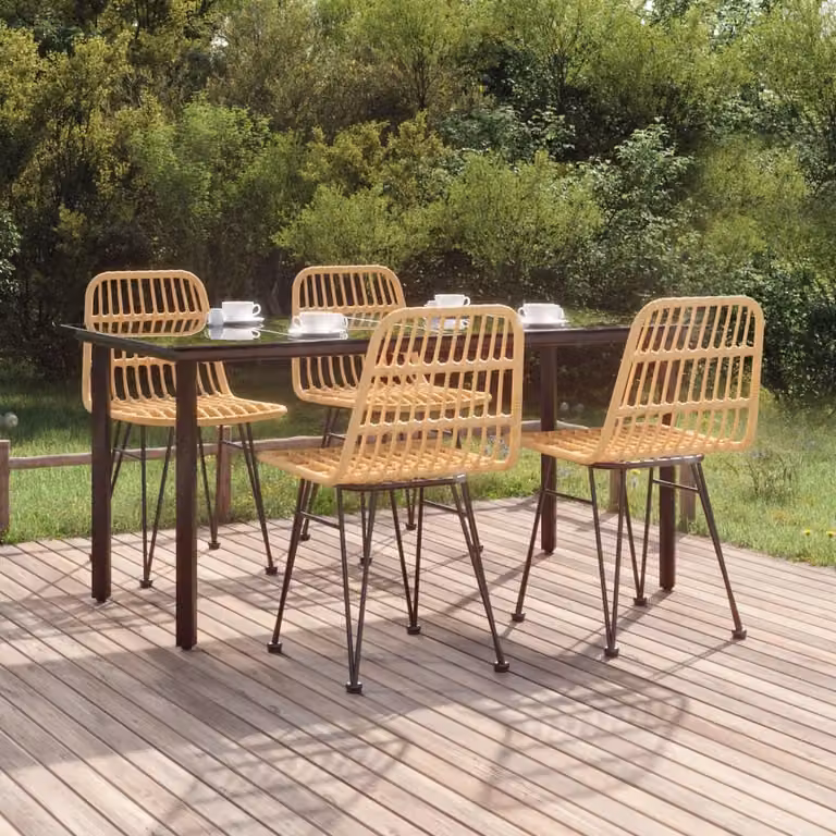 The Living Store Set da pranzo da 5 pz. Set da pranzo da giardino Poly Rattan