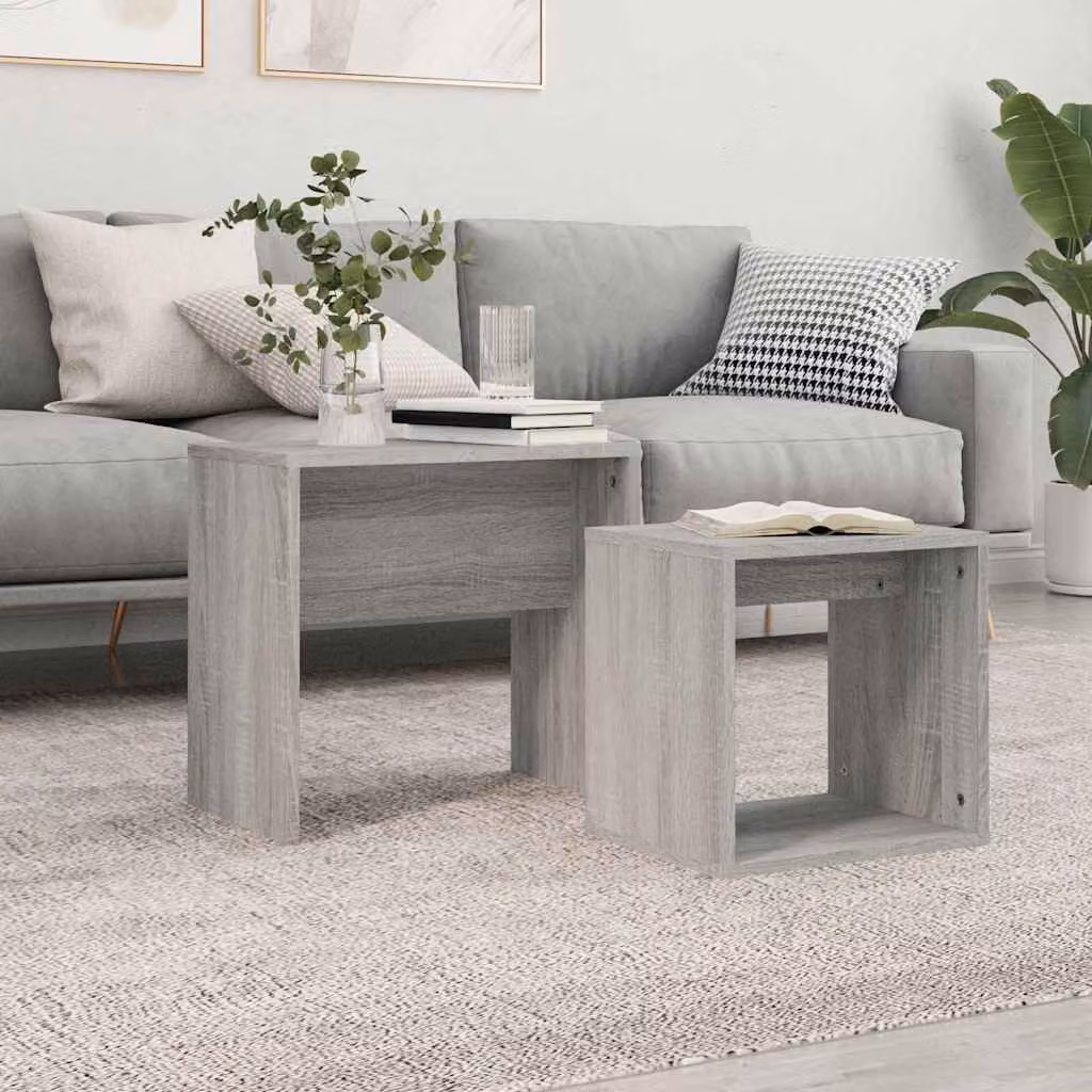 Set di 2 tavolini da salotto impilabili vidaXL in legno e MDF grigio moderno