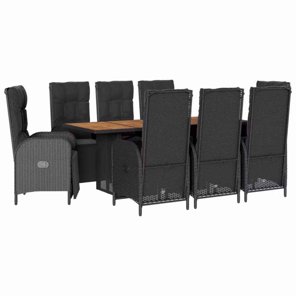 Set da pranzo da giardino vidaXL in legno di acacia e polyrattan nero con 9 pezzi – 2
