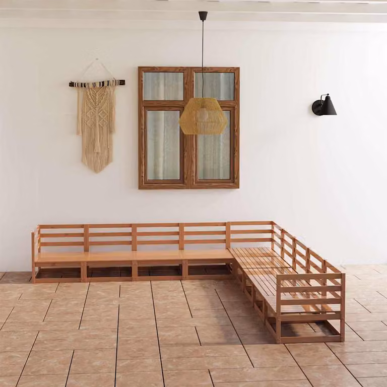 vidaXL Set Salotto da Giardino 9pz Marrone Ambra Legno Massello Pino