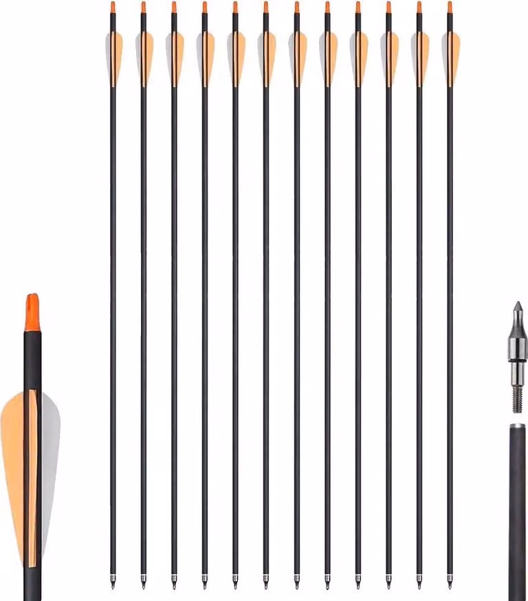 Frecce per tiro con l'arco, costruzione mista in carbonio, adatte per archi compound/recurve, 36 pezzi arancione