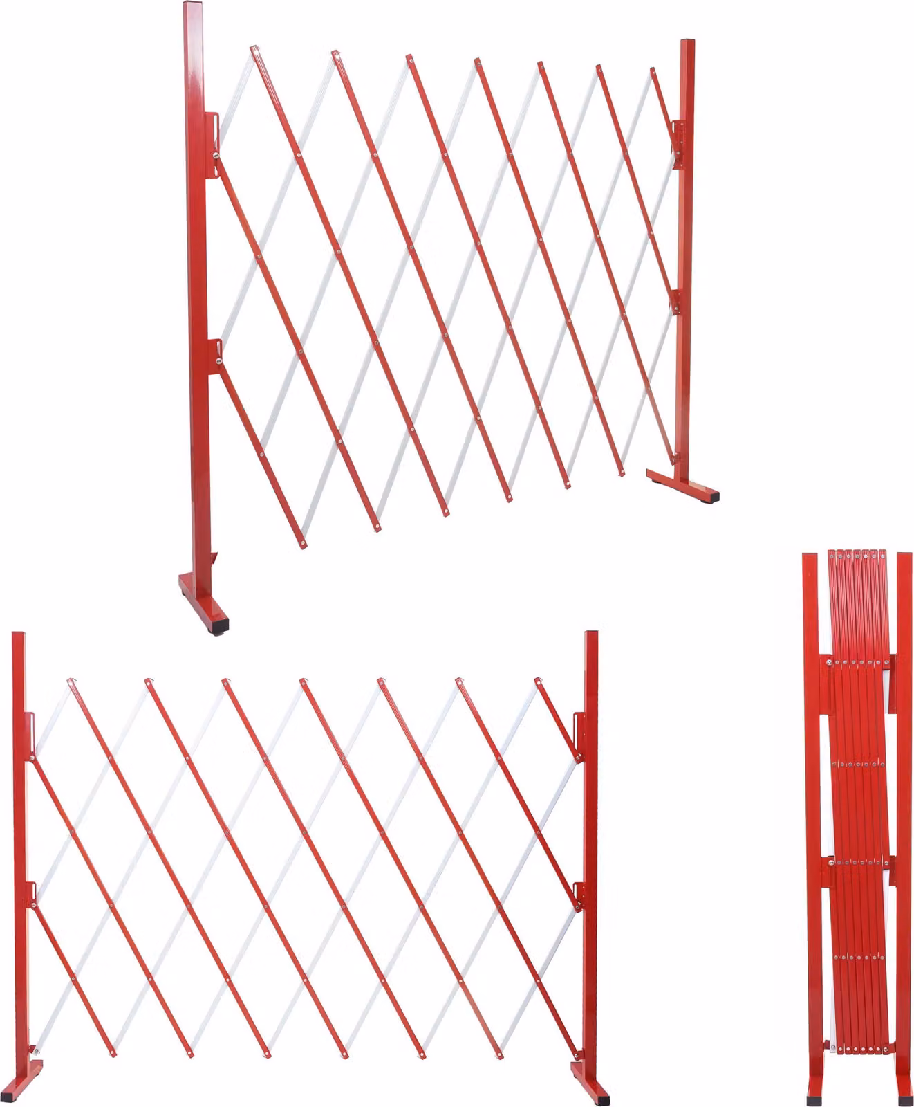 Griglia di protezione HWC-B34, griglia di protezione a forbice estensibile, alluminio rosso-bianco ~ altezza 153 cm, larghezza 28-200 cm