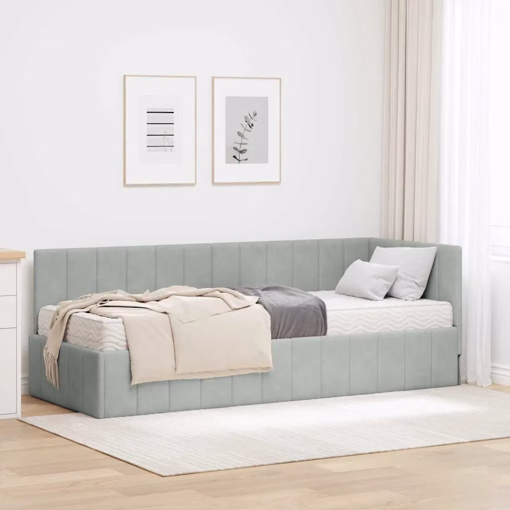 vidaXL Letto Angolare Moderno in Velluto Grigio con 2 Materassi in Schiuma L/P/H: 204 x 140 x 84 cm