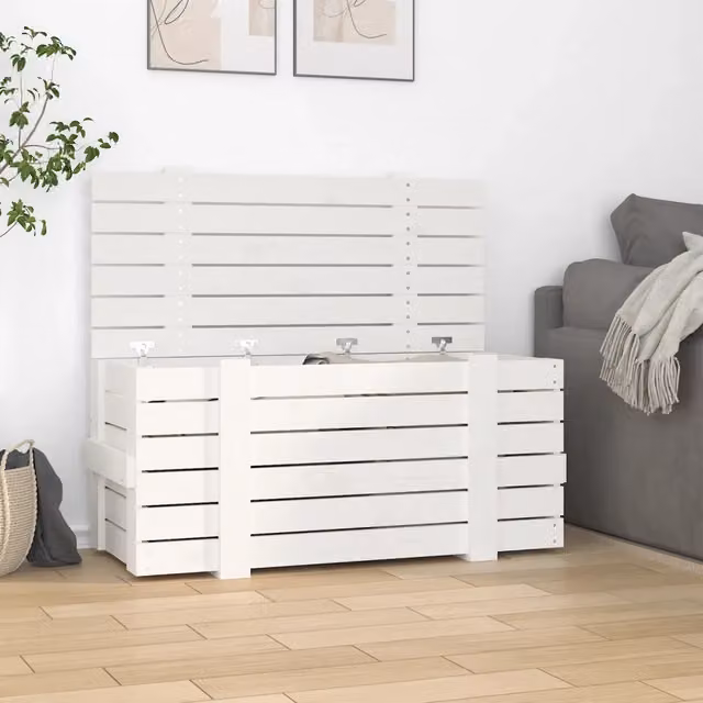 Contenitore Portaoggetti in Legno di Pino Massello Bianco vidaXL L: 91 cm, P: 40,5 cm, H: 42 cm