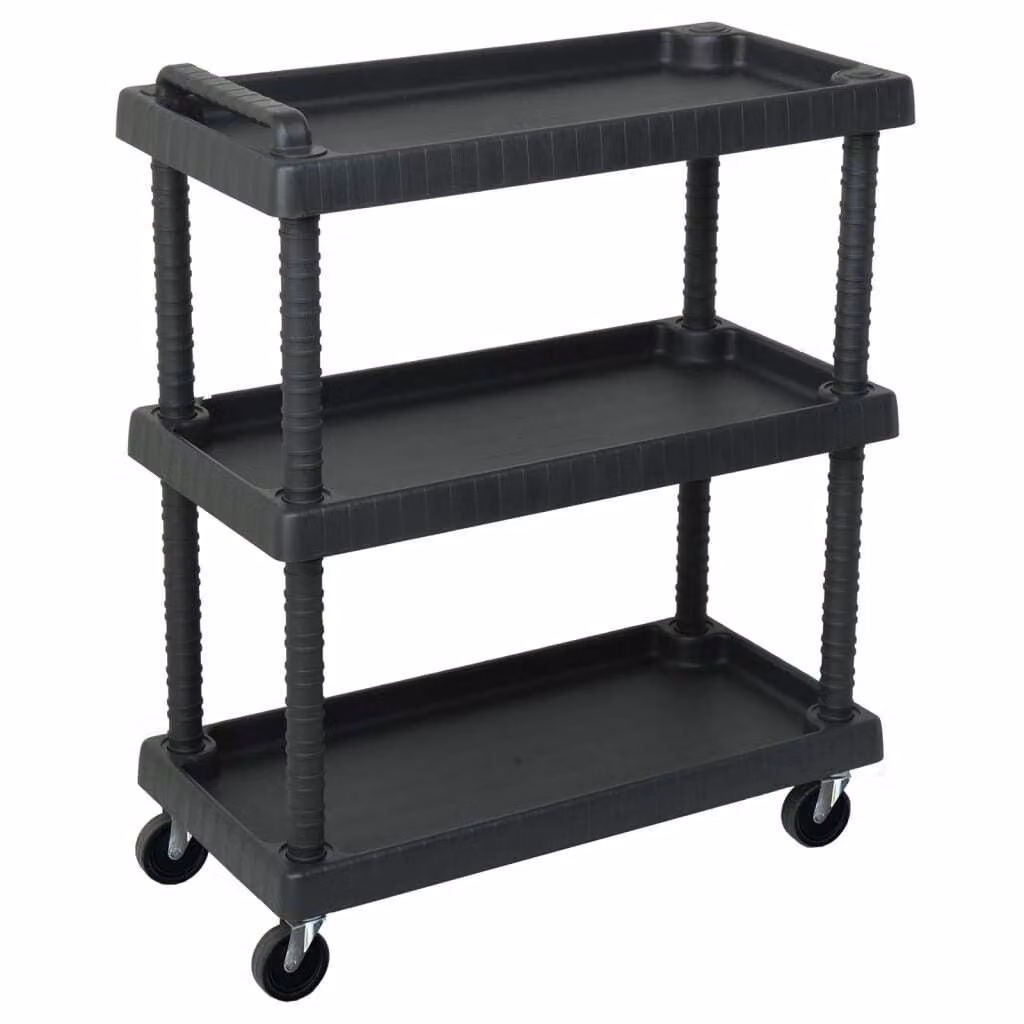 The Living Store Carrello da officina 3 ripiani Nero 75x37,5x92 cm PP