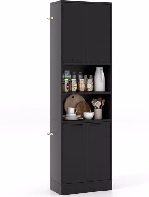 Armadio dispensa da cucina moderno DESIGN IN con ante a cerniera e ripiani interni, colore nero opaco, Altezza: 190 cm – 1