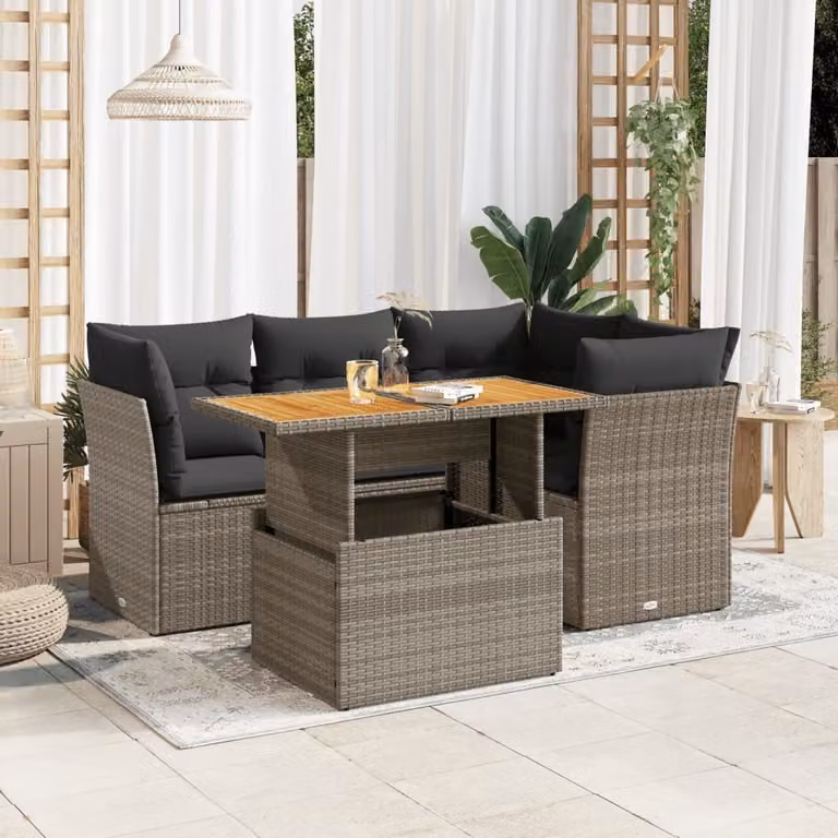 Maison Exclusive - Set divani da giardino 5 pezzi con cuscini grigio polyrattan