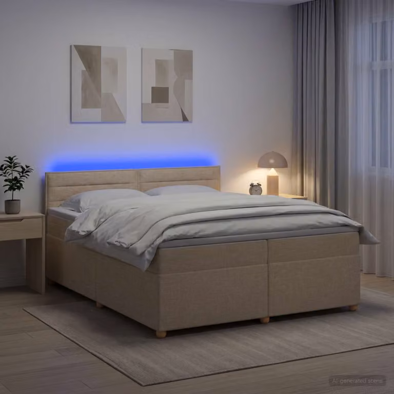 Letto box spring ibrido vidaXL con materasso a molle insacchettate e illuminazione sottostante, L/P/H: 200 x 200 x 100,5 cm, Multicolore