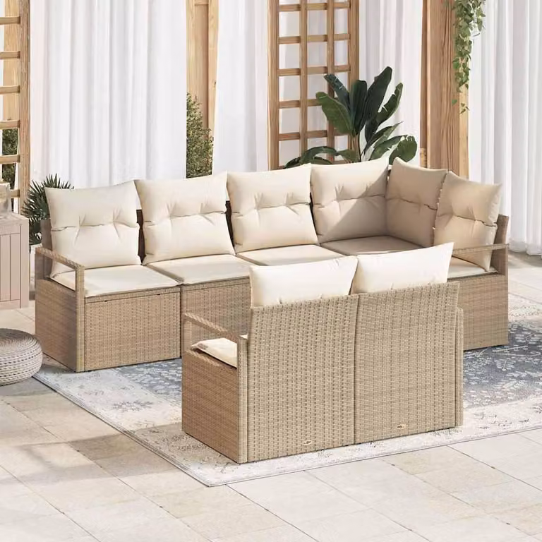 Maison Exclusive - Set di divani componibili, 7 pezzi, color beige [Materiale sintetico]: rattan sintetico